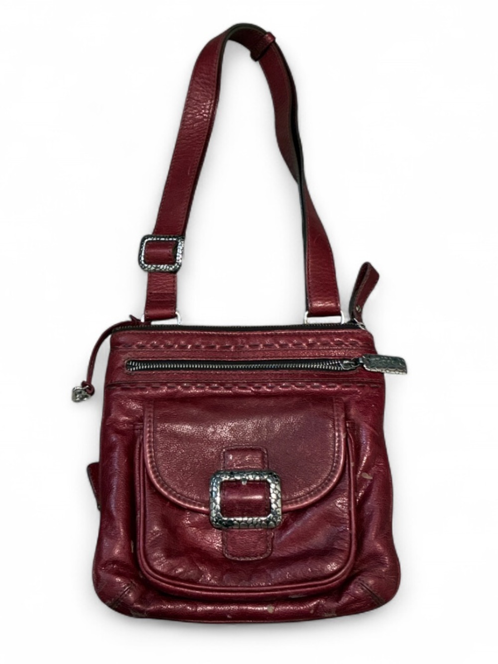 Y2K Brighton Red Leather Shoulder Bag with Front Buckle